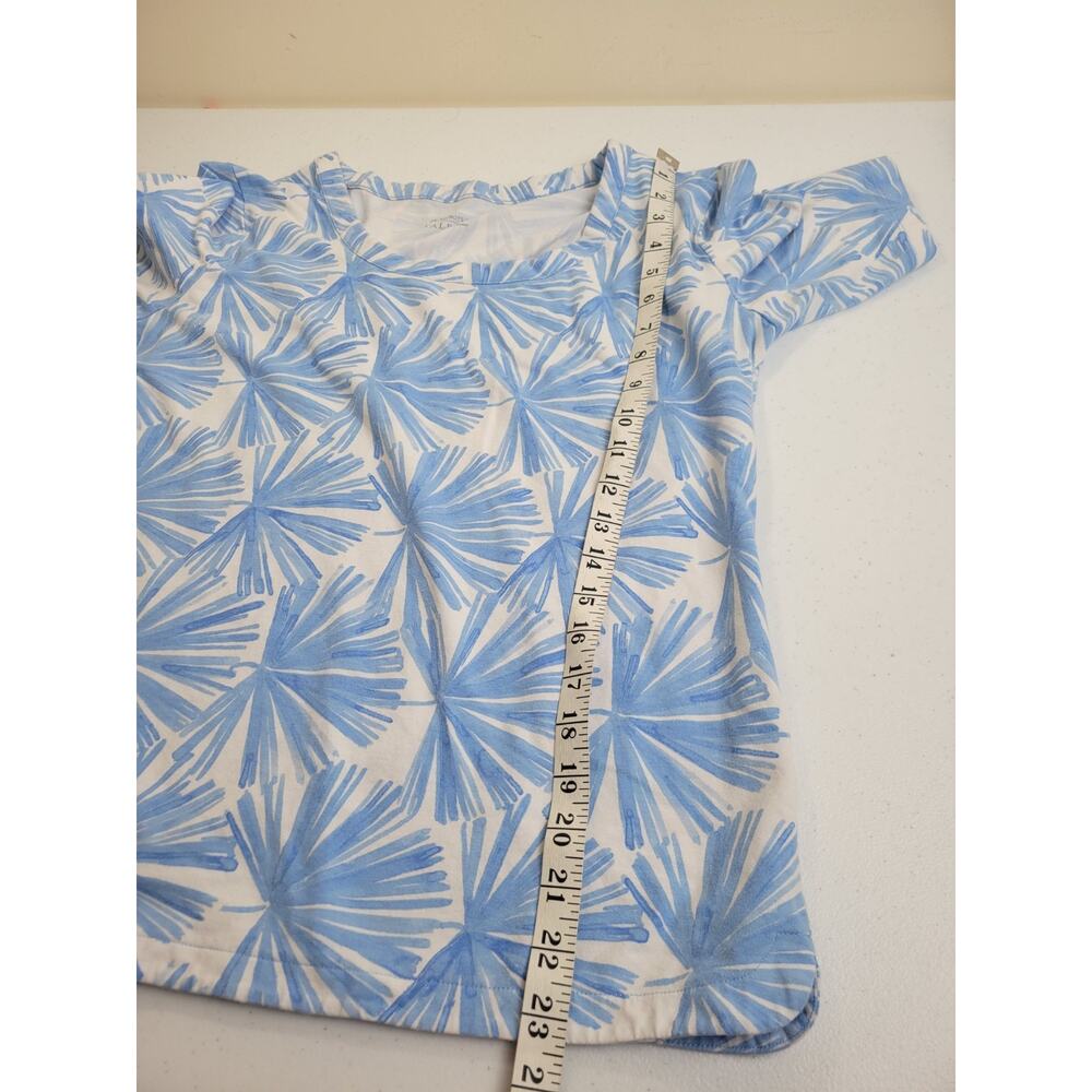 Talbots Art to Wear Top Blue White Palm Leaves Short Sleeve Women's Size Large - Picture 8 of 10